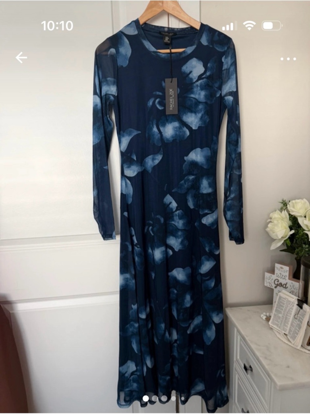 NWT!  Rachel Zoe Navy Blue Floral Long Sleeve Maxi Dress